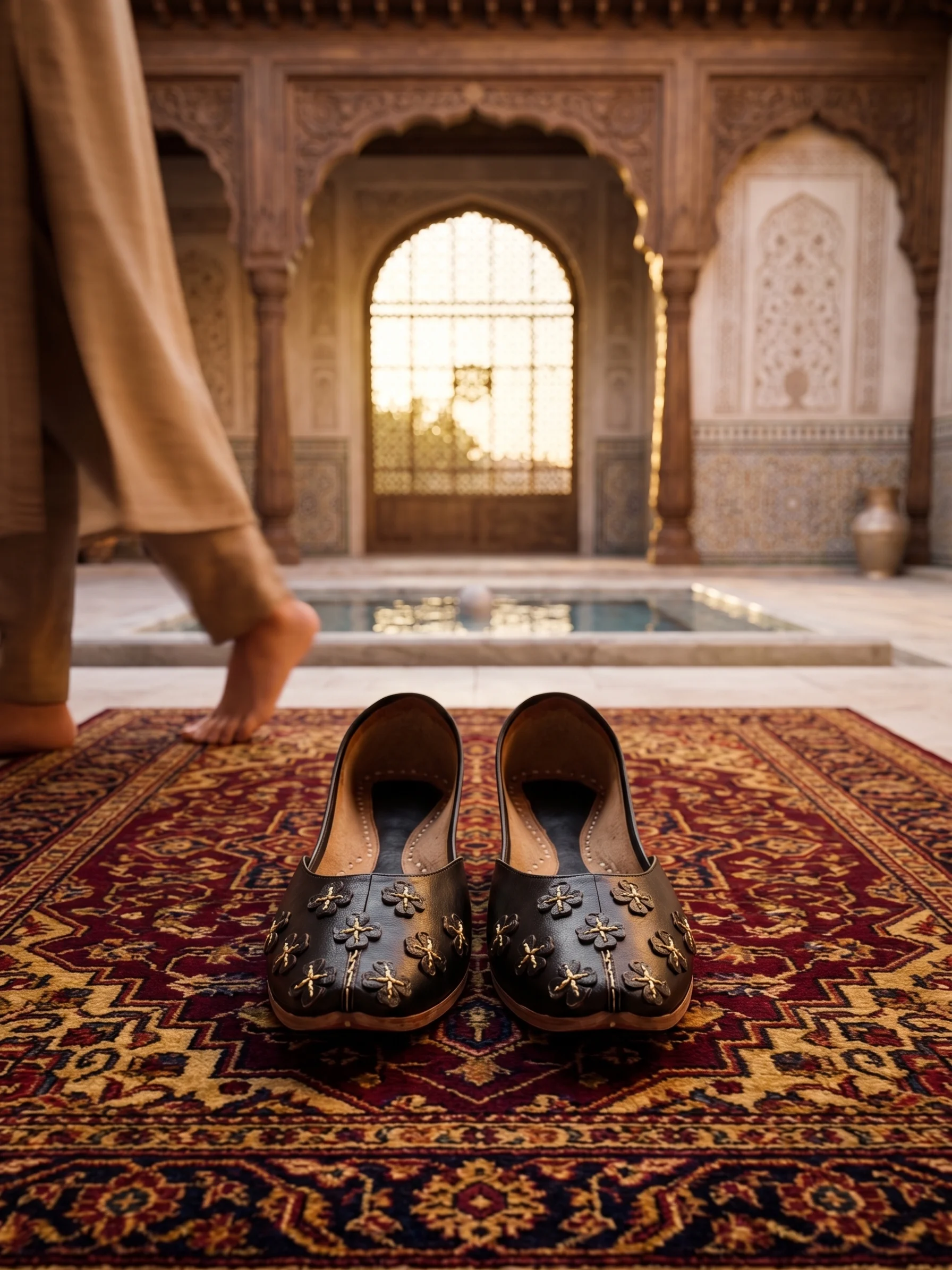 Black Khussa – Traditional Pakistani Embroidered Khussa - Image 2