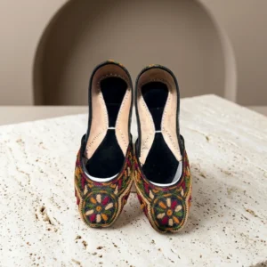 Black Multi Phulkari Hand-Embroidered Khussa
