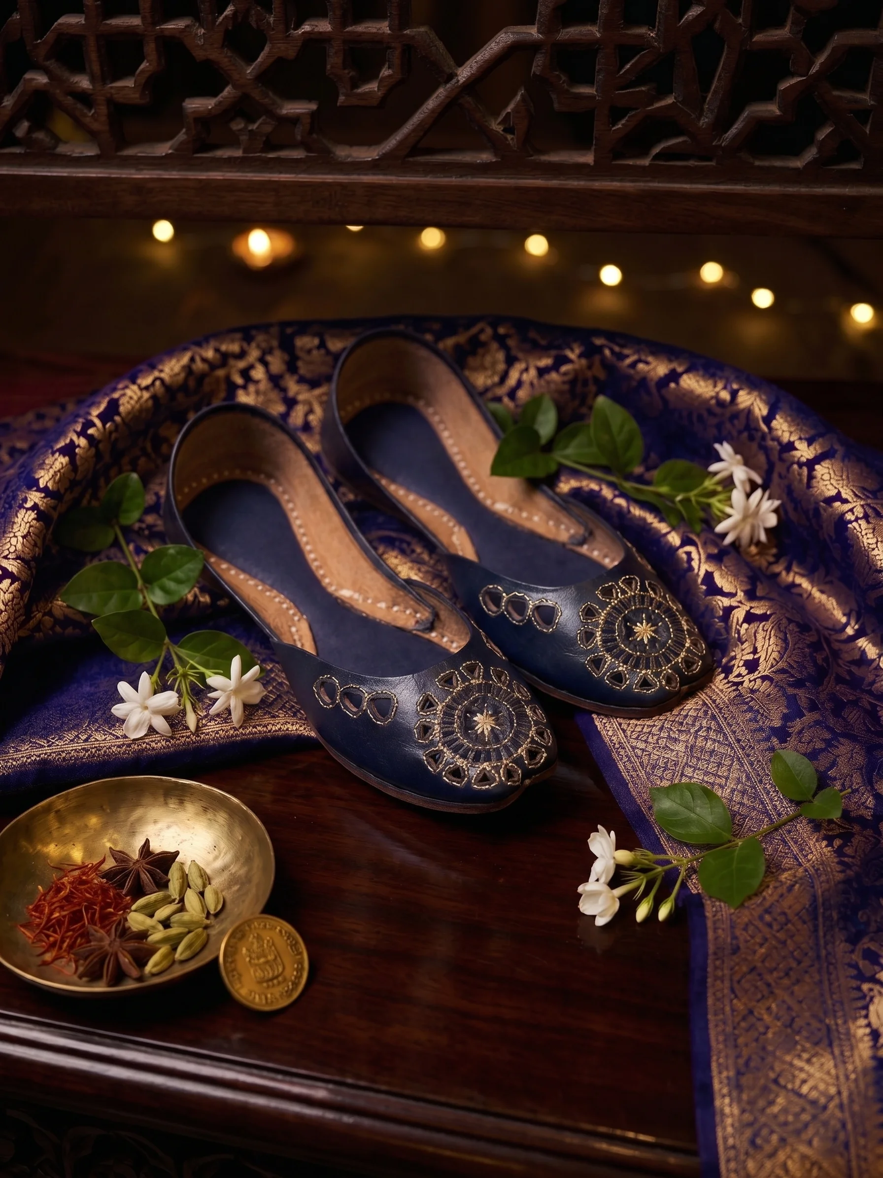 Blue Khussa – Traditional Pakistani Embroidered Khussa - Image 4