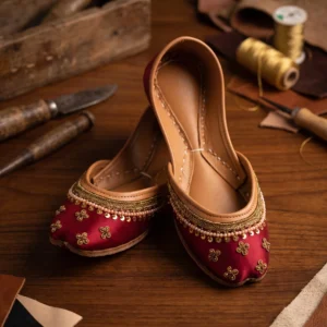 Maroon Sitara Khussa – Handcrafted Gold Embroidered Jutti for Women