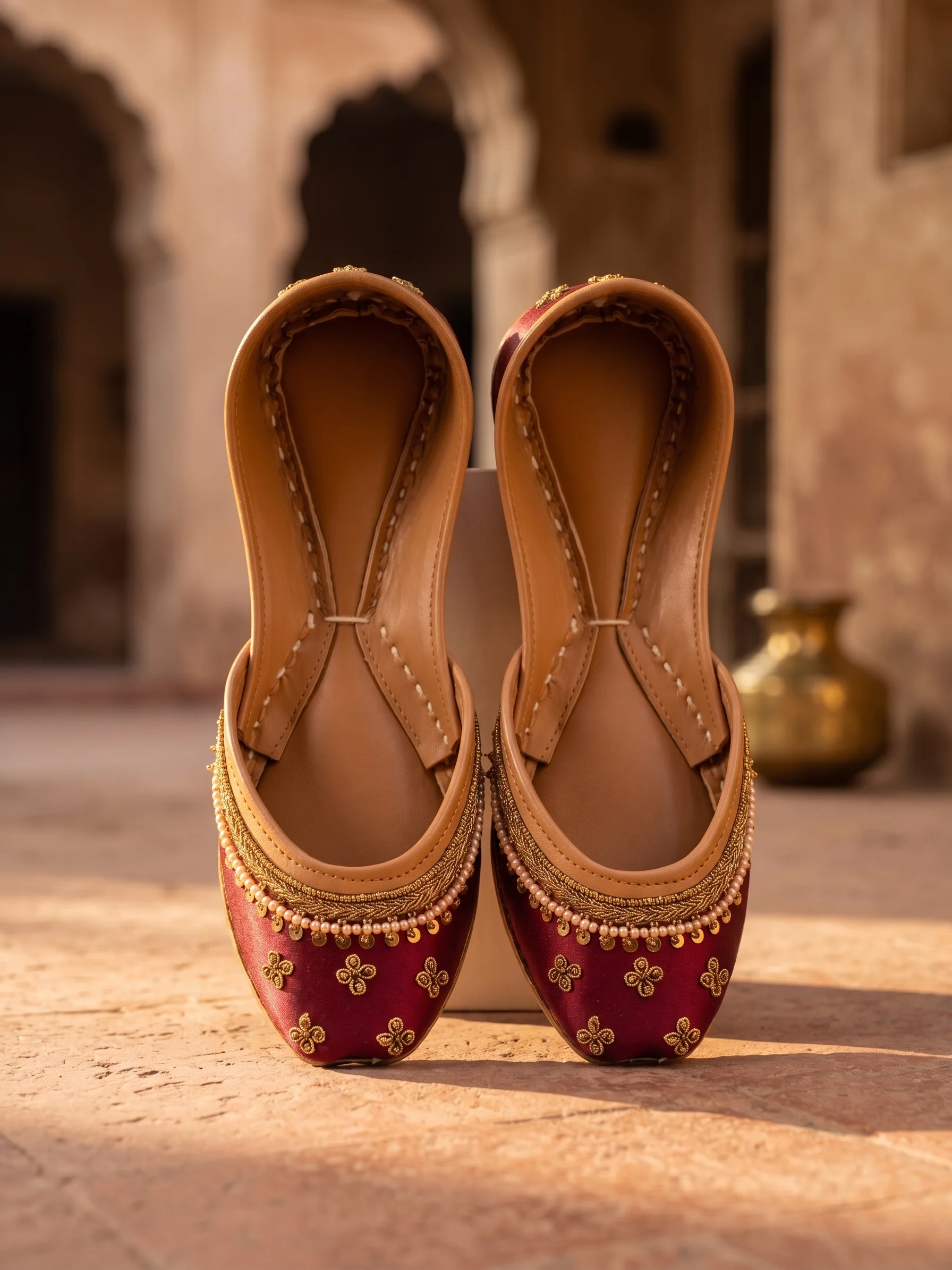 Maroon Sitara Khussa – Handcrafted Gold Embroidered Jutti for Women - Image 4