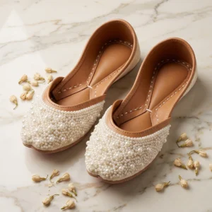 Handcrafted White Pearl Embellished Jutti for Women | Bridal & Party Wear