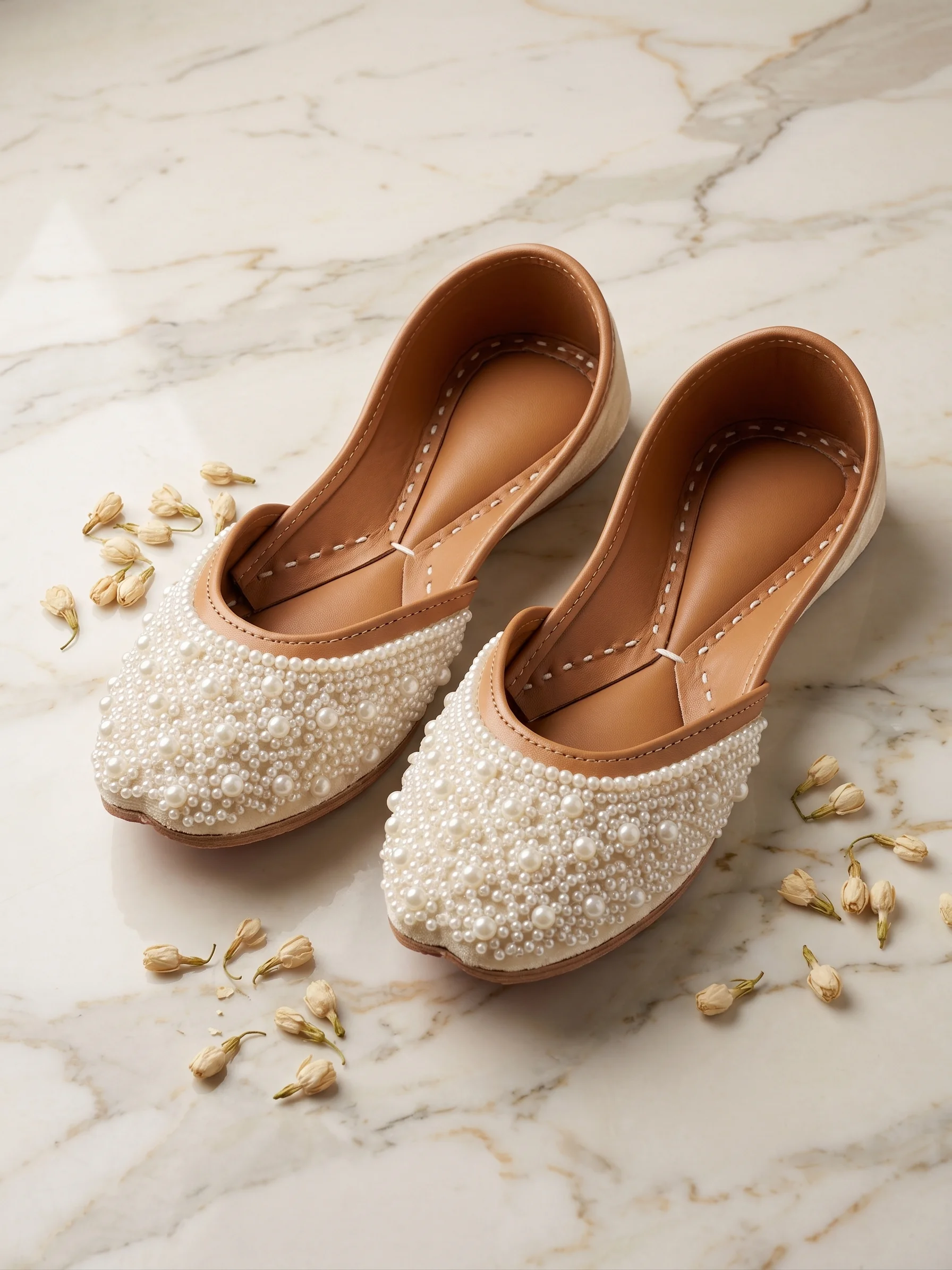 Handcrafted White Pearl Embellished Jutti for Women | Bridal & Party Wear