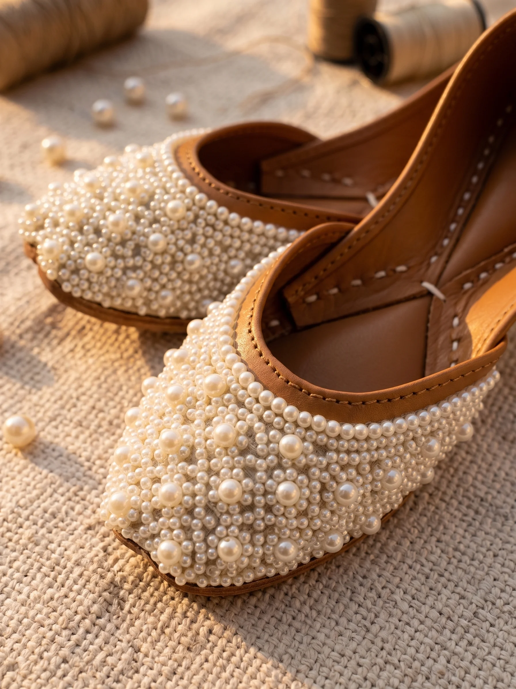 Handcrafted White Pearl Embellished Jutti for Women | Bridal & Party Wear - Image 2