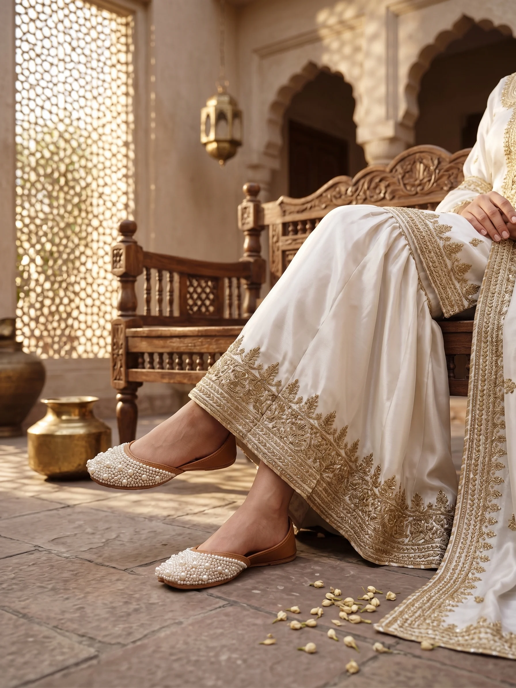Handcrafted White Pearl Embellished Jutti for Women | Bridal & Party Wear - Image 4