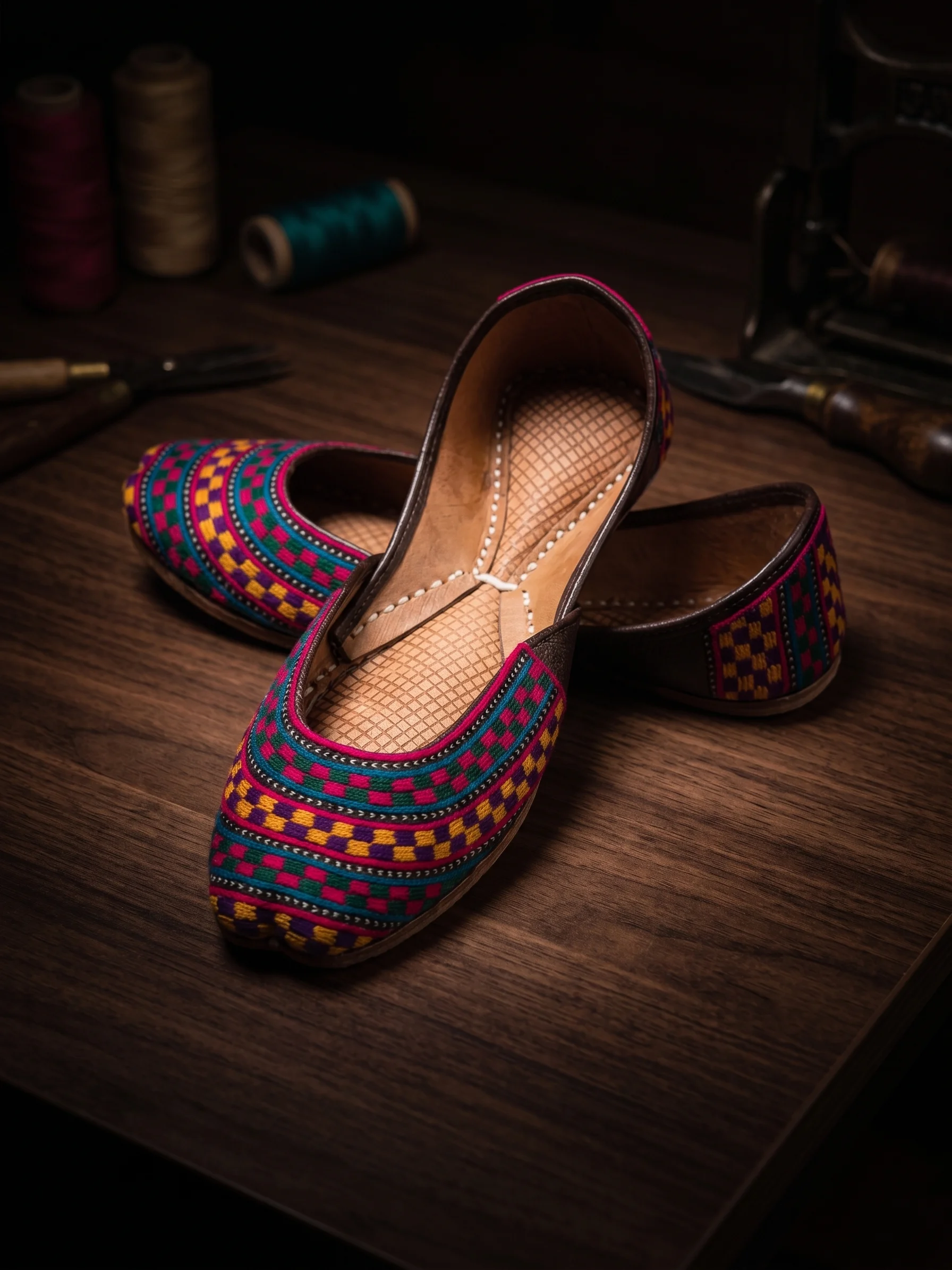 Phulkari Bloom Khussa – Handcrafted Multicolor Thread Embroidered Jutti for Women - Image 2