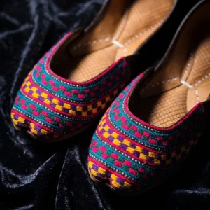 Phulkari Bloom Khussa – Handcrafted Multicolor Thread Embroidered Jutti for Women