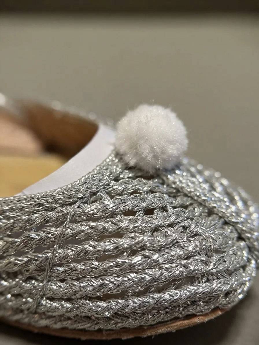 Silver Web Khussa – Handcrafted Metallic Silver Tilla Jutti with Pom Pom Accent for Women - Image 6