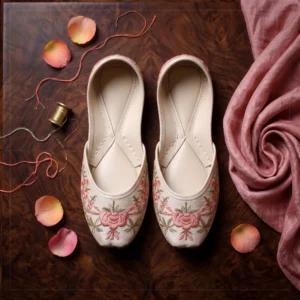 Blush Floral Grace – Handcrafted Floral Embroidered Khussa for Women