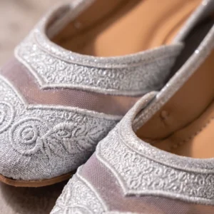 Chandi Zari Royale – Handcrafted Silver Embroidery Khussa for Women
