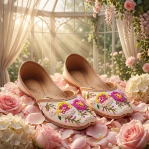 Floral Symphony – Handcrafted Floral Beadwork Embroidered Khussa for Women