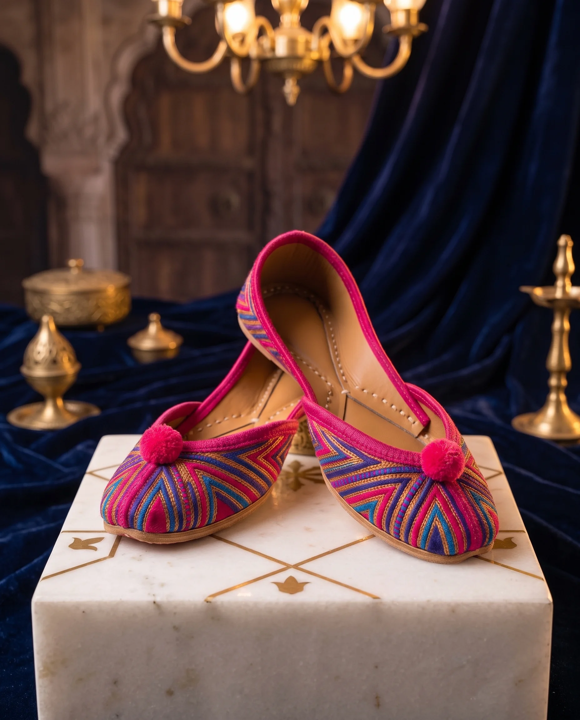 Magenta Aura – Handcrafted Multi-Color Phulkari Embroidered Khussa for Women - Image 5