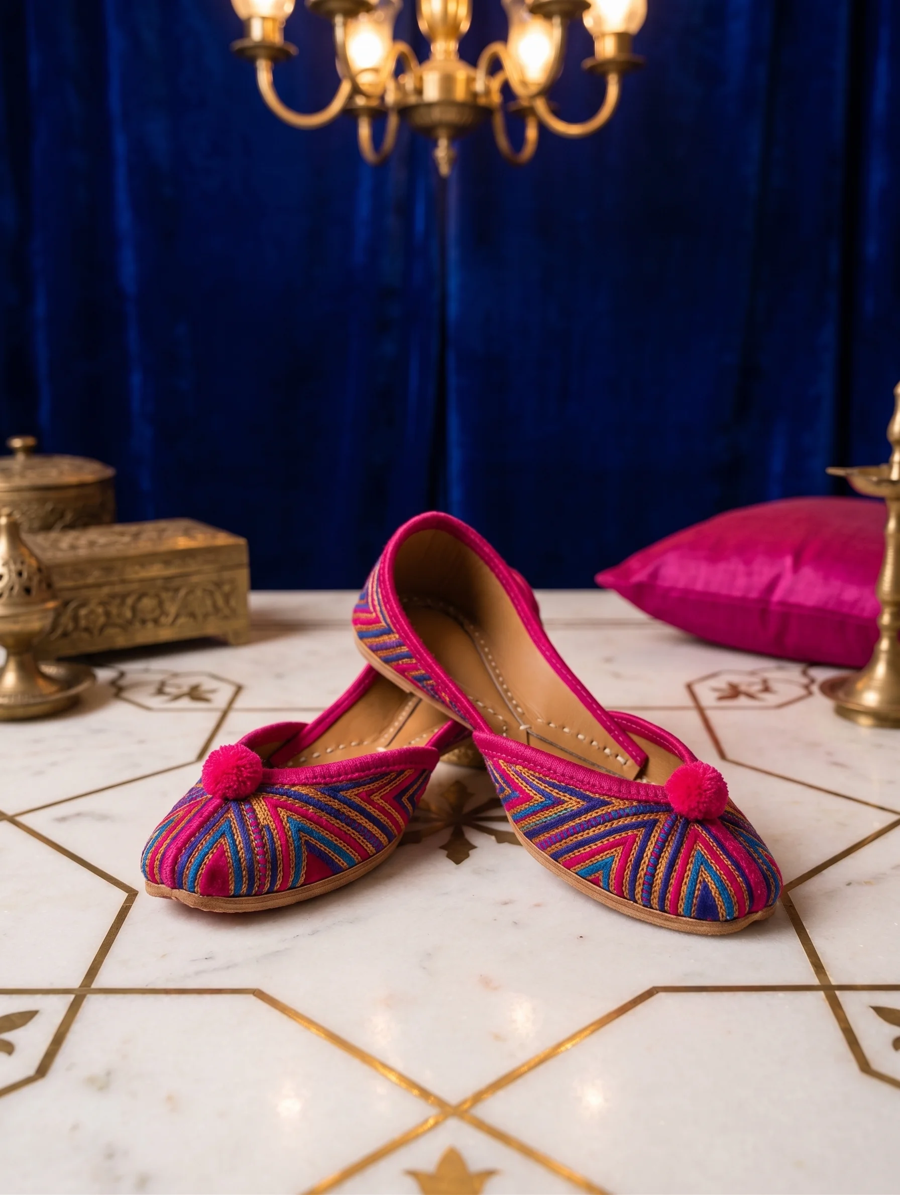 Magenta Aura – Handcrafted Multi-Color Phulkari Embroidered Khussa for Women - Image 3