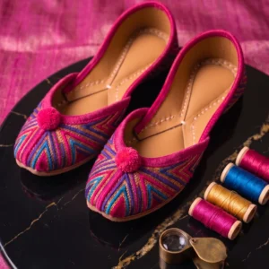 Magenta Aura – Handcrafted Multi-Color Phulkari Embroidered Khussa for Women
