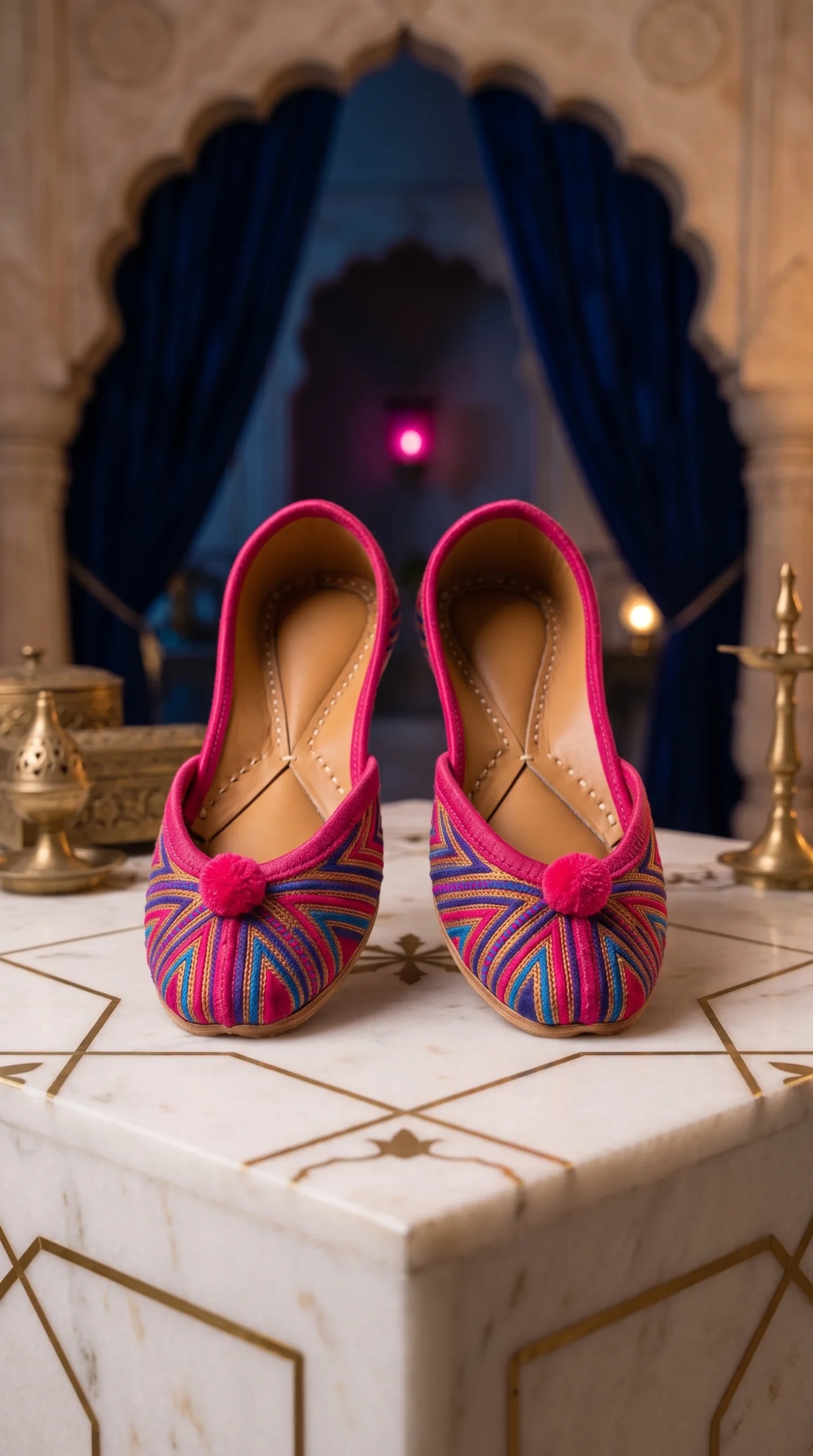 Magenta Aura – Handcrafted Multi-Color Phulkari Embroidered Khussa for Women - Image 2