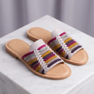 Multicolor Heritage Slides – Handcrafted Woven Flat Sandals for Women