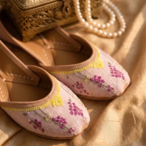 Pink Garden Glow – Handcrafted Floral Embroidered Khussa for Women