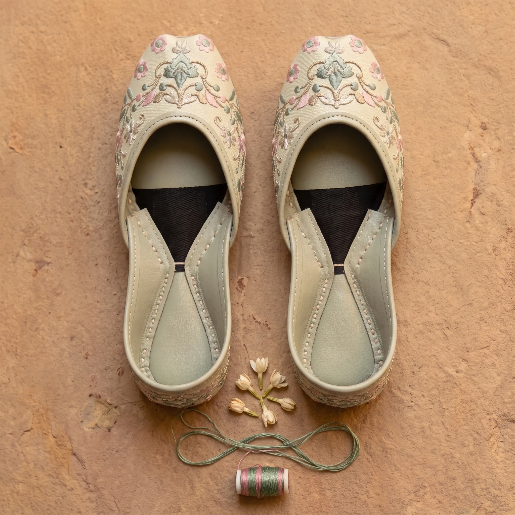 Pistachio Bloom – Handcrafted Floral Embroidered Khussa for Women - Image 5