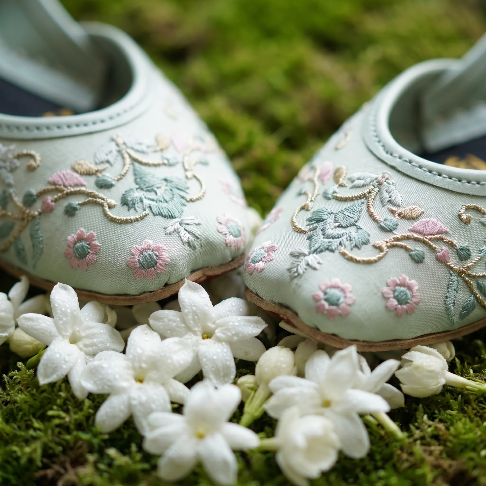 Pistachio Bloom – Handcrafted Floral Embroidered Khussa for Women - Image 4
