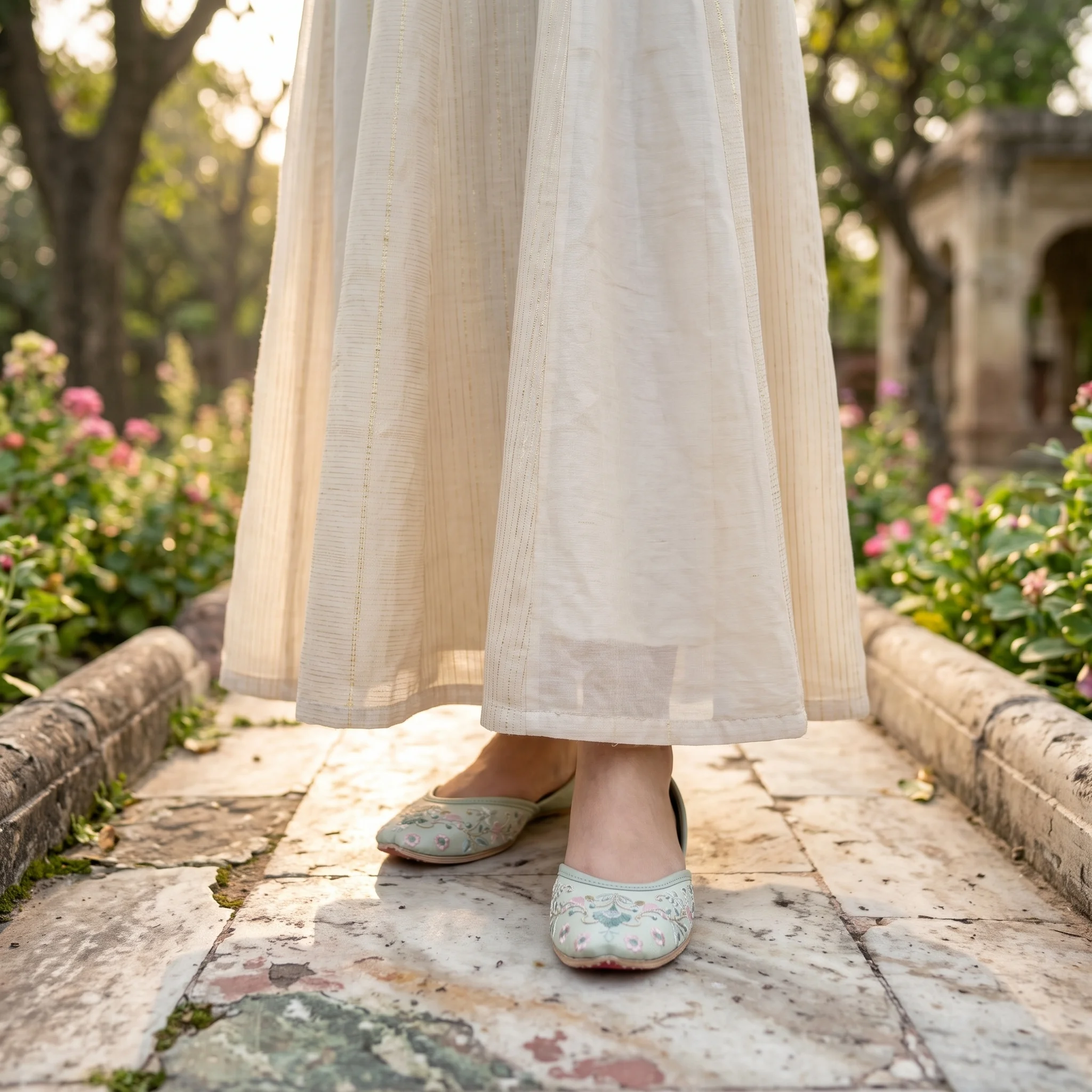 Pistachio Bloom – Handcrafted Floral Embroidered Khussa for Women - Image 3
